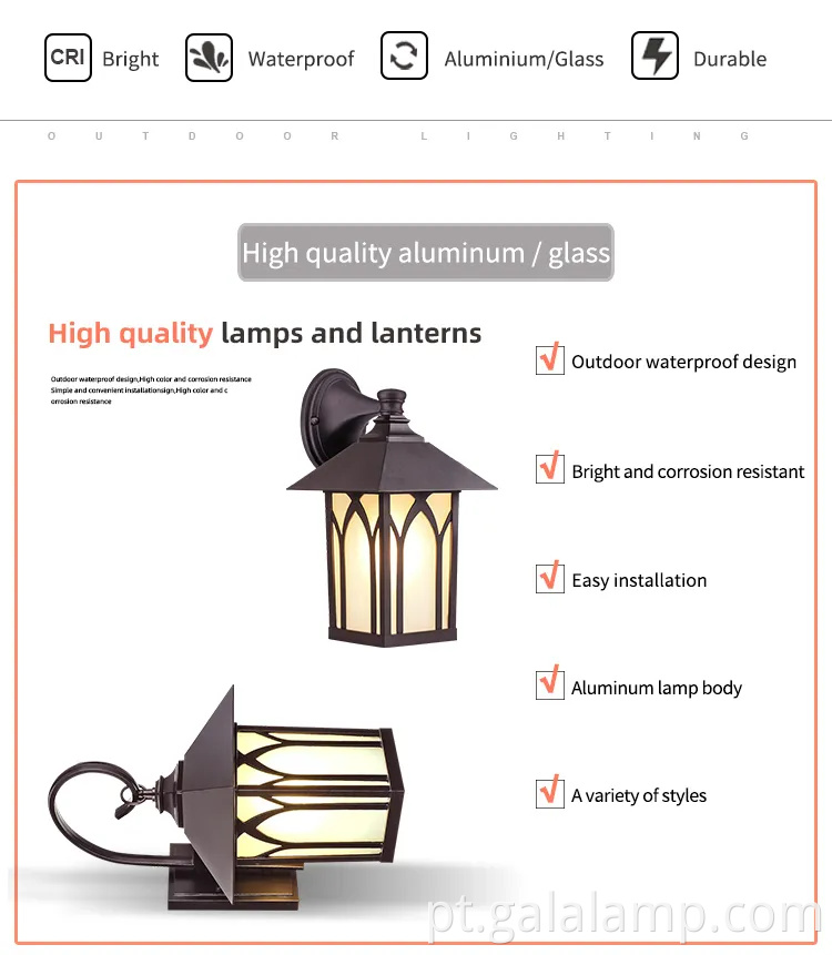 Luzes de parede externa à prova d'água elegantes para jardins modernos